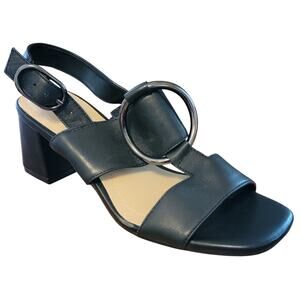 Alfani Women Gwenna Block Heel Slingback Sandals Size US 6M Black Faux Leather